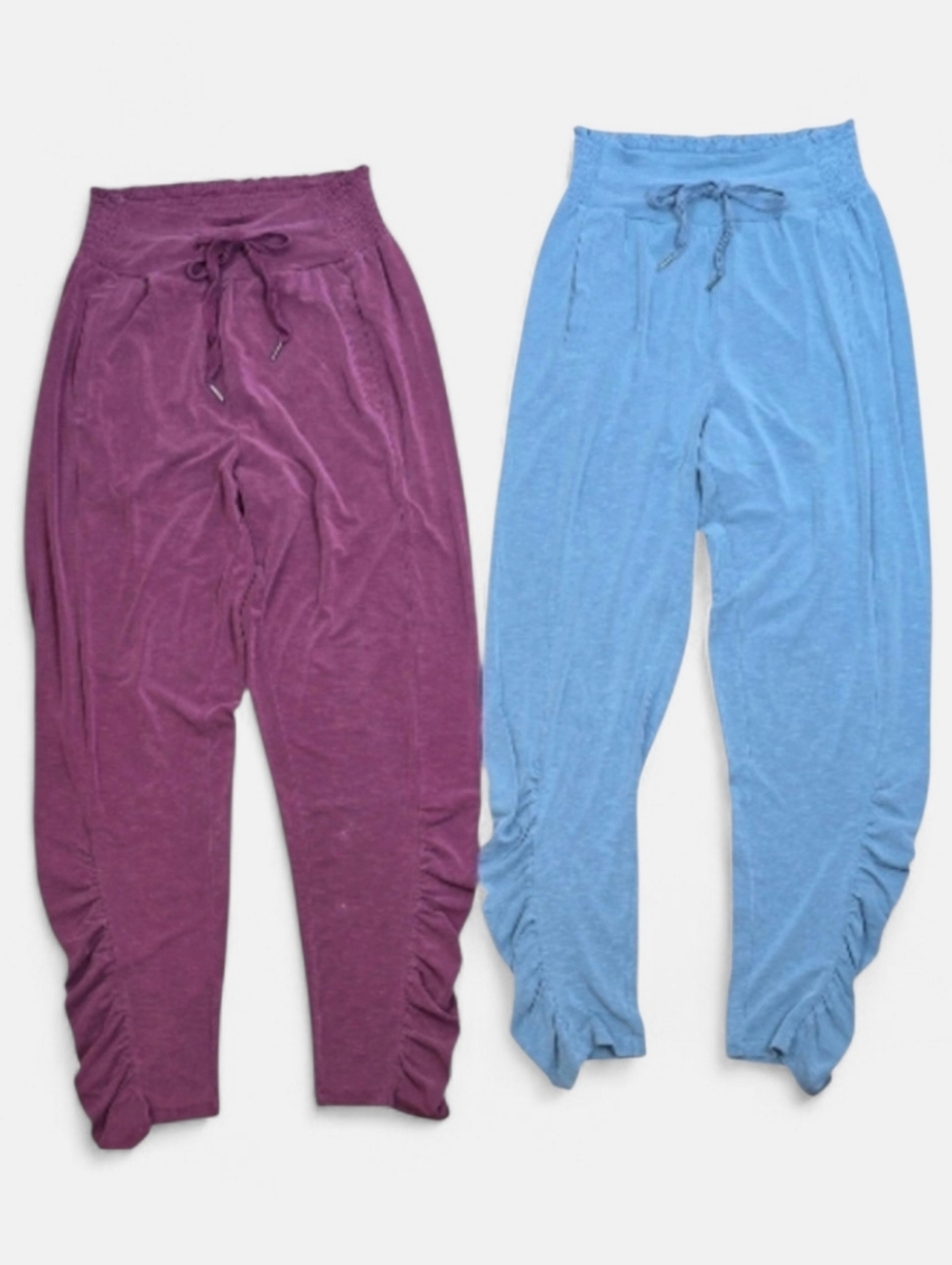 Anthropologie Saturday/Sunday Smocked Ruched Joggers Burgundy & Blue Bundle Sz.S